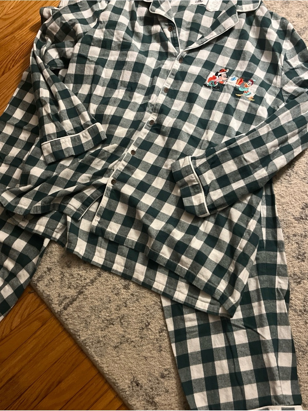 Disney Green and White Buffalo Check Pajama Set with Mickey & Friends Embroidery